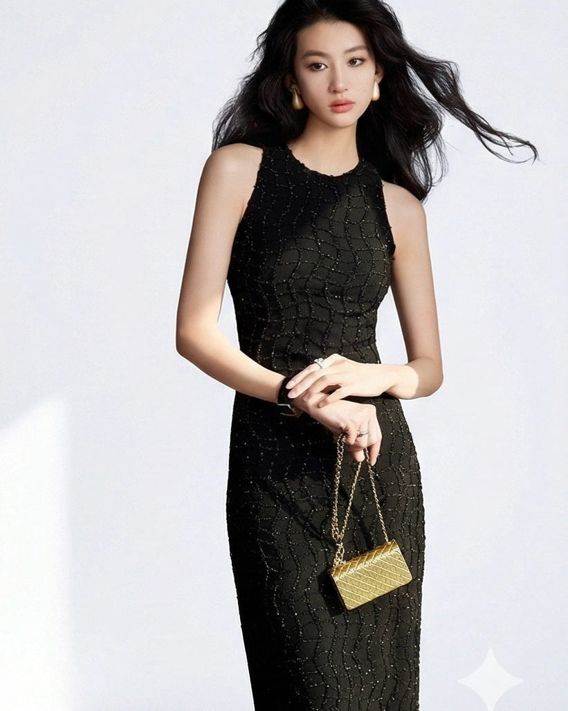 Waffle design sleeveless dress ( tight neck )