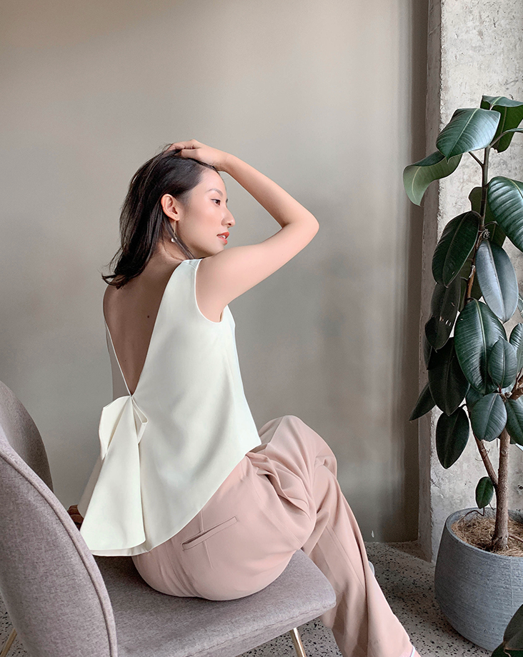 Back ribbon top (White)