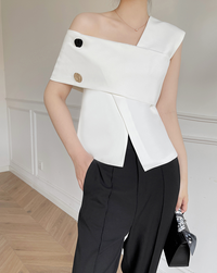 One-shoulder french tops (White)