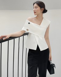 One-shoulder french tops (White)