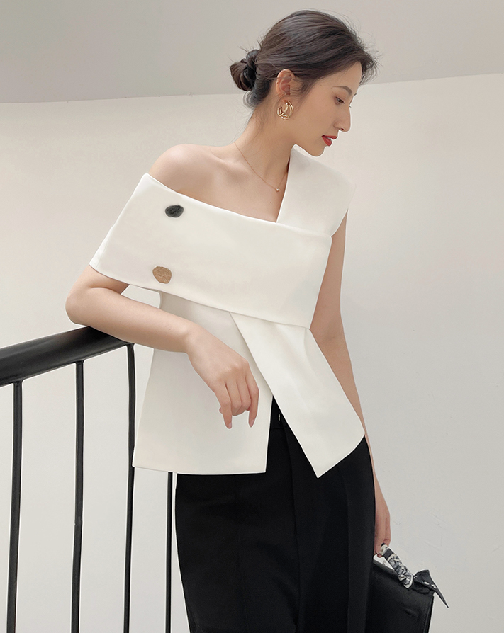 One-shoulder french tops (White)