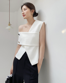 One-shoulder french tops (White)