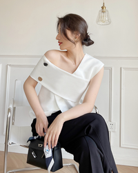 One-shoulder french tops (White)
