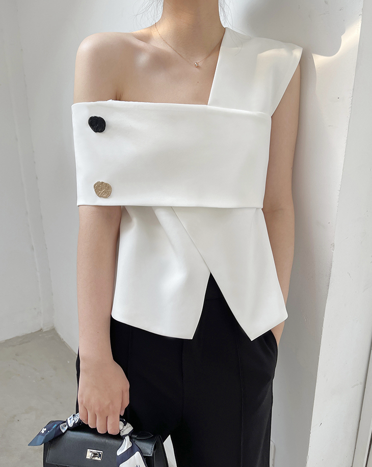 【 RINA着用 】One-shoulder french tops (White)