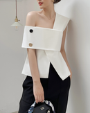 One-shoulder french tops (White)