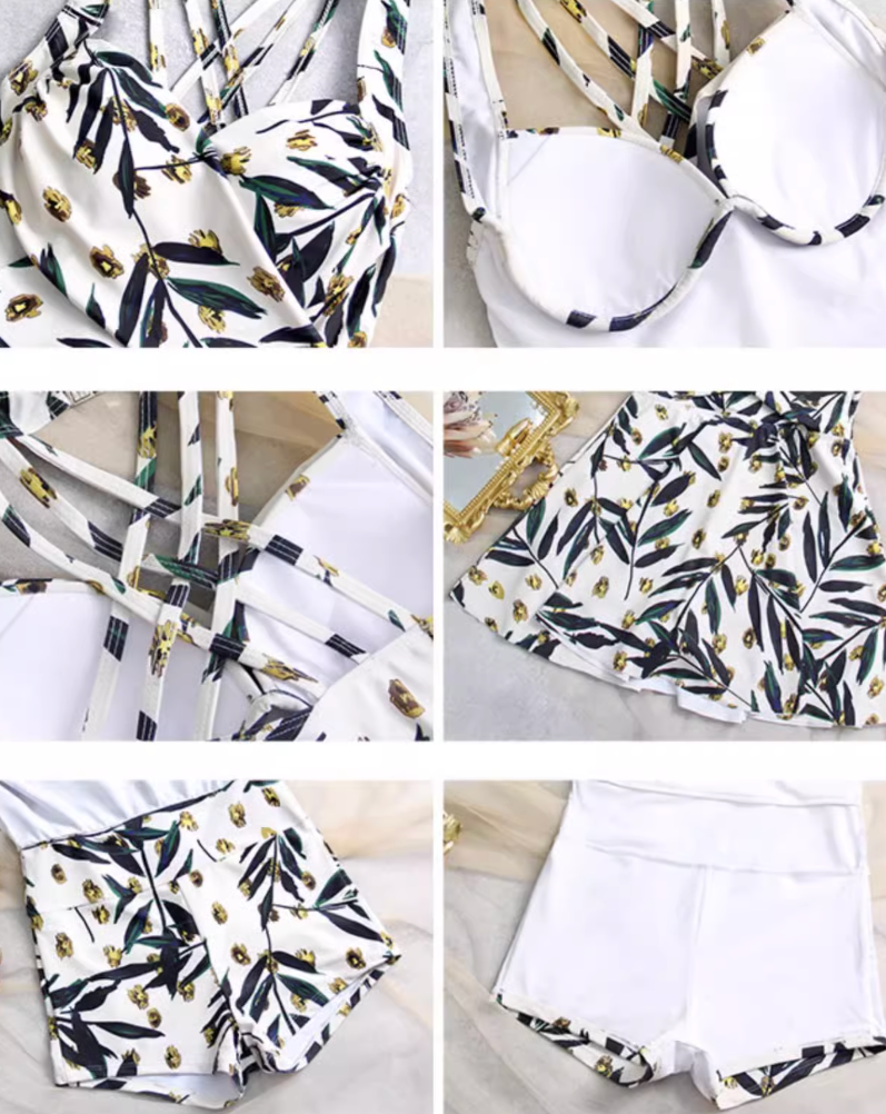 Green leaf one-piece swimwear